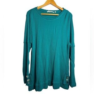 Soft SurroundingsBlueTeal Boho retro Thermal waffle knit Long Sleeve tunic top L